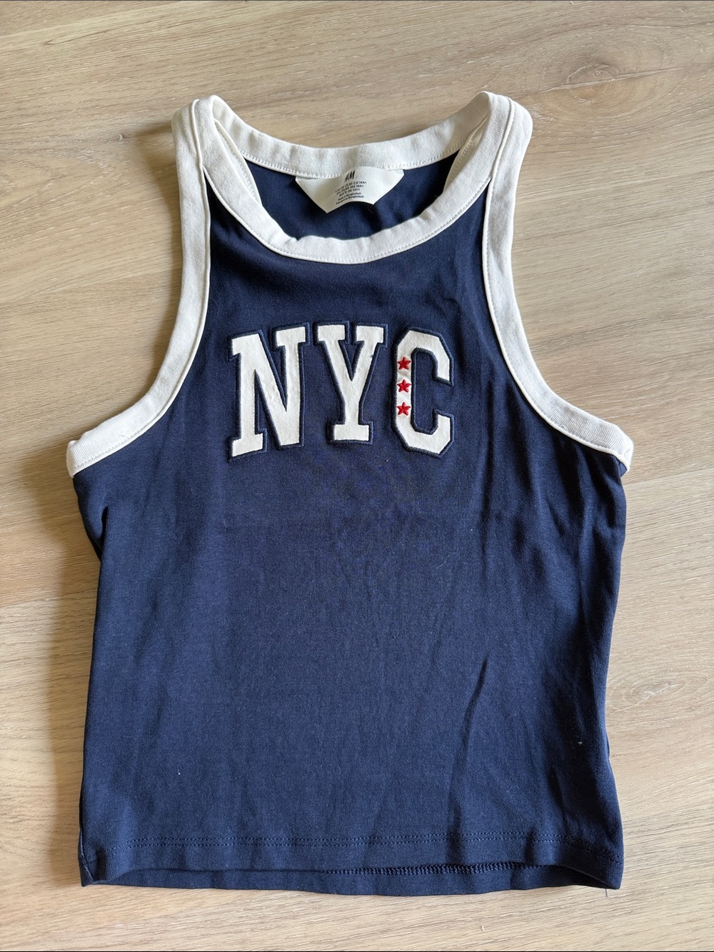 H&M Navy Tank Top with White Trim and NYC Applique